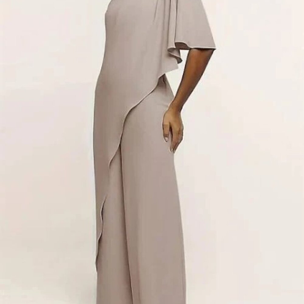 LanTing Bridal Jumpsuit Pant Set One Shoulder Silver Women's Size 10 Wide Leg